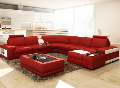Ledersofa Couch Wohnlandschaft U-Form Design Modern Sofa 5103 Sofas