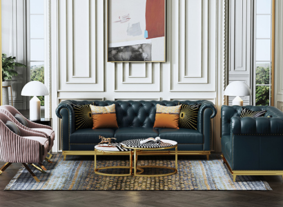 Dunkelblaue Chesterfield 3+2 Sofagarnitur Wohnlandschaft Sofas Polstercouchen 