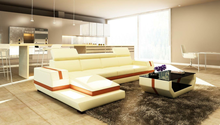 Moderne Design Ecksofa Big Leder Garnitur Eckcouch Wohnzimmer Sitz