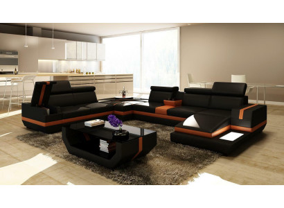 Ledersofa Couch Wohnlandschaft U-Form Design Modern Sofa Eck Sofas Design 5099