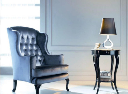 Sessel Ohrensessel Sitzer Sitz Stoff Blau Luxus Wohnzimmer Klassische Polyester