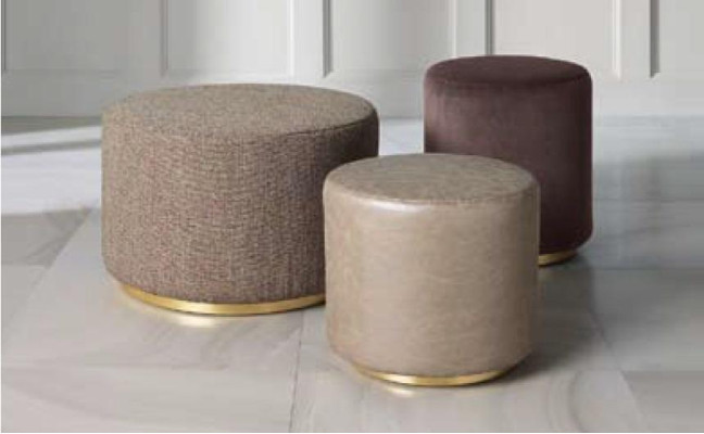 Gruppe Hocker Fußhocker Polyester Wohnzimmer Sitz Stoff Beige Luxus Sitzer 3tlg