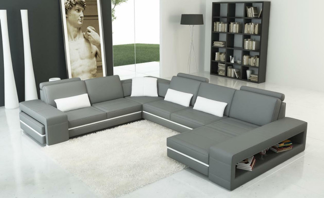 Ledersofa Couch Wohnlandschaft U-Form Design Modern Sofa Eck Dekor Sofas