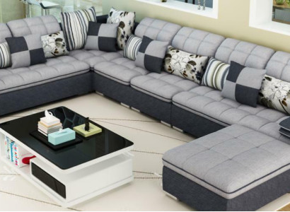 Möbel Wohnlandschaft Luxus Ecksofa U-form Polster Sofas Relax Couch Textil Sitz