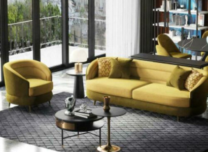 Design Couch Lounge Sofas Samt Sofagarnitur 3+1 Sitzer Sofa Wohnlandschaft gelb