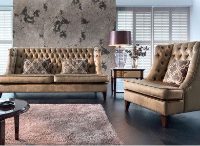 Sofagarnitur Sofa Garnitur 3 Sitzer Sessel Chesterfield Modern Stoff Braun 3tlg