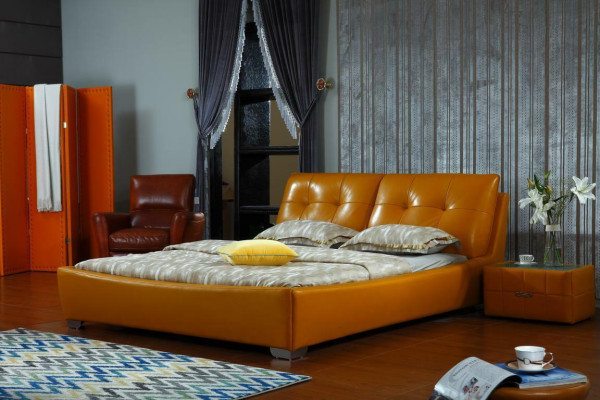 Designer Bett Schlafzimmer Doppelbett Betten Leder Hotel Luxus Polster