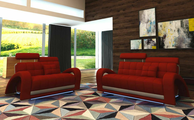 Ledersofa Couch Wohnlandschaft 3+2 Sitzer Design Modern Sofa 2232