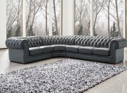 Klassiche Chesterfield Polster Sitz Eck Leder Dekor Garnitur Wohnlandschaft