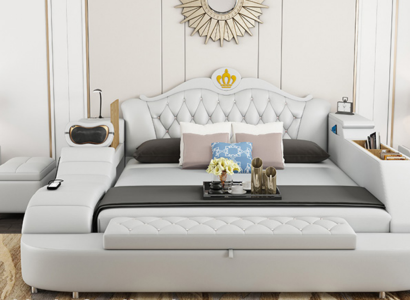 Luxus Bett Leder Betten 180x200 Multifunktion Schlafzimmer Liege Regale Neu