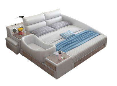 Bett Multifunktion Regal Schrank USB Ladestation Doppel Leder Betten