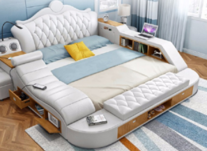 Doppel Luxus Design Bett Polster Betten 180x200 Multifunktion Leder Chesterfield