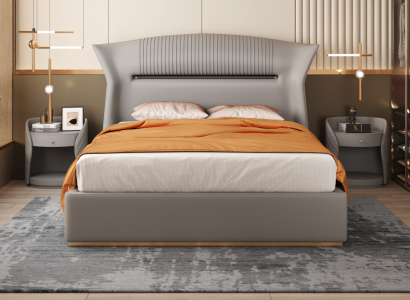 Graues Leder Bett Design Schlafzimmer Möbel Doppelbett Luxus Hotel