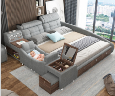 Leder Bett Betten Polster Doppel Multifunktion 180x200 Leder Bettgestell Design