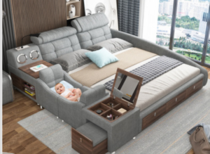 Leder Bett Betten Polster Doppel Multifunktion 180x200 Leder Bettgestell Design