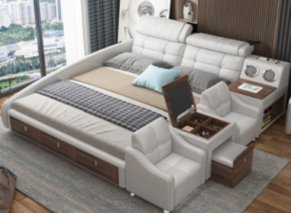 Multifunktions Bett Luxus Design Leder Betten Hotel Doppel Ablage Regal