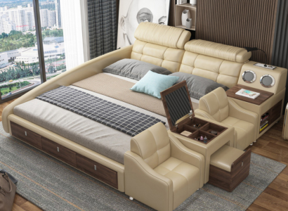 Lederbett Betten Polster Doppel Multifunktion 180x200 Leder Bettgestell Design