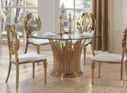 Rund Edelstahl Tisch Runde 5tlg Runder Esszimmer Tisch + 4 Stühle Set