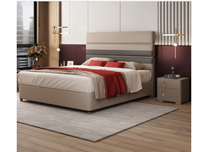 Leder Polster Bett Betten Hotel Luxus Designer Doppel Ehe Schlafzimmer Beige