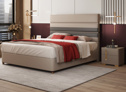 Leder Polster Bett Betten Hotel Luxus Designer Doppel Ehe Schlafzimmer Beige