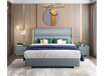 Luxus Schlafzimmer Designer Doppelbett Bett 150/180x200cm Leder Metall