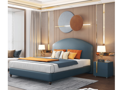 Bett Polster Design Luxus Metall Doppel Betten Ehe Schlaf Zimmer Blau