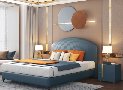 Bett Polster Design Luxus Metall Doppel Betten Ehe Schlaf Zimmer Blau