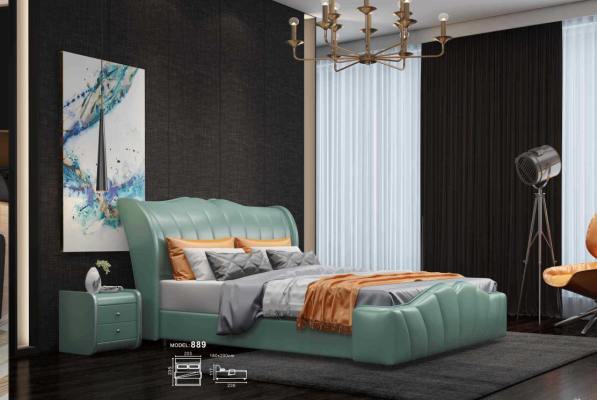 Klassisches Bett Ehebett Doppelbett Lederbett Chippendale Schlafzimmer