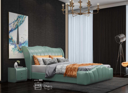 Klassisches Bett Ehebett Doppelbett Lederbett Chippendale Schlafzimmer