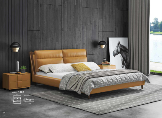 Design Leder Bett Luxus Polster Betten Doppel Schlafzimmer 180x200 Orange Möbel