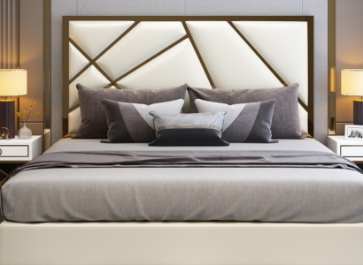 Bett Polster Design Luxus Doppel Hotel Betten Schlaf Zimmer Deko Leder Neu