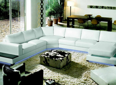 Große Ledersofa Couch Sitz Polster Eck Garnitur Wohnlandschaft mit Beleuchtung