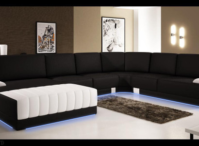 Polster Ledersofa Sofa Couch Polster Eck Sitz Garnitur U Form XXL Big