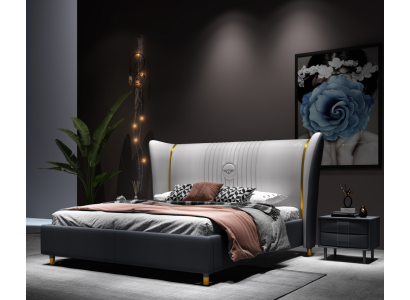 Designer Doppelbett Bett Hotel Luxus Schlafzimmer 150/180x200cm Leder