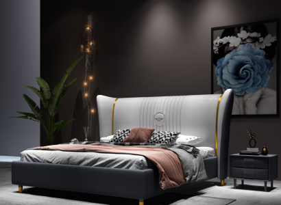 Designer Doppelbett Bett Hotel Luxus Schlafzimmer 150/180x200cm Leder