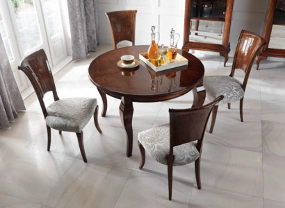 Runder Esstisch Hochglanz Brauner Tisch Essgruppe Esszimmer Set Stühle 5tlg.