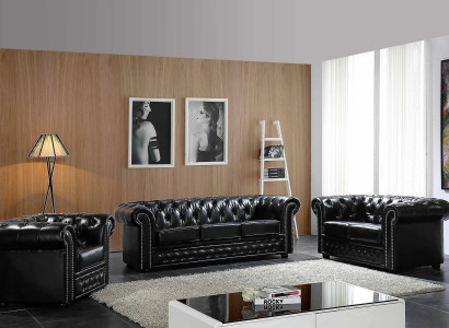 Chesterfield Design Luxus Polster Sofa Couch Sitz Garnitur Leder 3 Sitzer #606