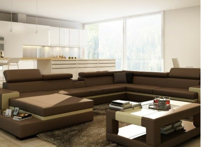 Ledersofa Sofa Ecksofa U Form Couch Wohnlandschaft Designer Sitz Ecke LEONARDO-B