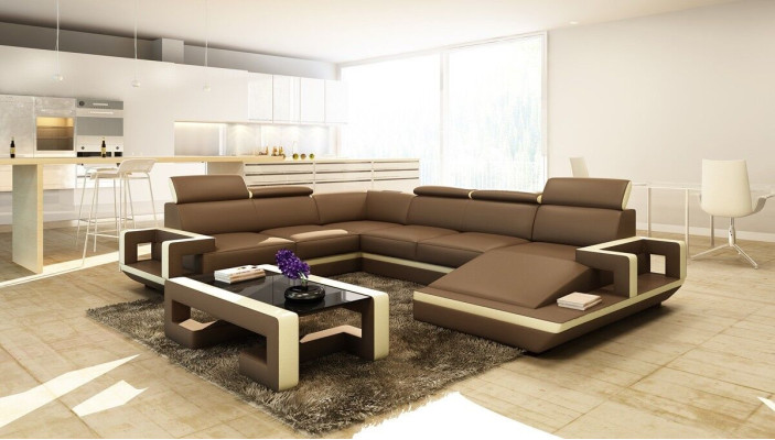 Wohnlandschaft Couch Polster Eck Garnitur Designer Ledersofa Big Sofa Neu 5102
