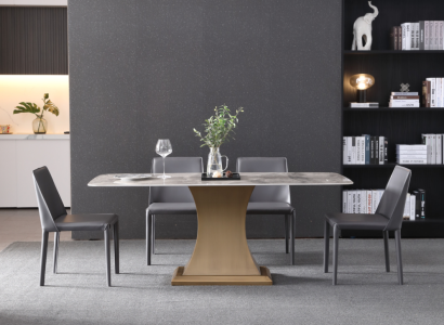 Luxus Esstisch Metall Edelstahl Tische Möbel Säule Tisch Marmor Stil Esstische