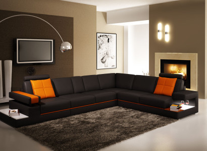 Moderne Wohnzimmer Ecksofa Couch Ledersofa mit Beleuchtung Sofa