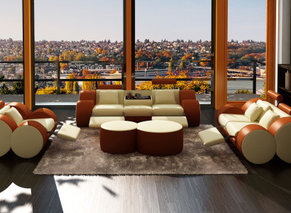 Designer Polster Sofagarnitur Set XXL Ledersofa Couch 3+2+1 Modern Sofa Sofas