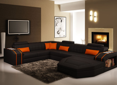 Wohnlandschaft Wohnzimmer Ecksofa Leder Sofa Couch Polster Garnitur