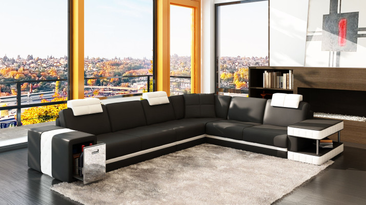 Ledersofa Sofa Couch Polster Ecke Sitz Eckgarnitur Wohnzimmer