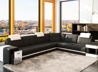 Ledersofa Sofa Couch Polster Ecke Sitz Eckgarnitur Wohnzimmer