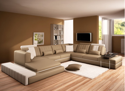 XXL Design Polster Garnitur Ledersofa Couch U-Form Modern Sofa