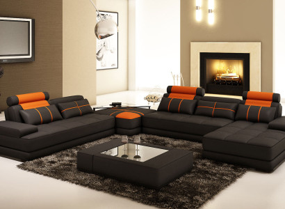 Designer Polster Ledersofa Couch U-Form Modern Sofa Wohnlandschaft