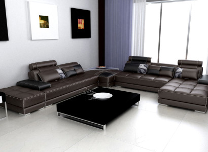 Moderne Design Polster Wohnlandschaft Ledersofa Sofa Couch Sitz