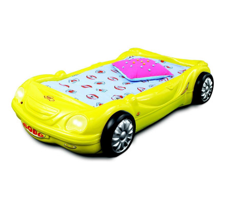 Kinderzimmer Bett Kinderbett Auto Rennbett in Gelb mit Licht Matratze Lattenrost