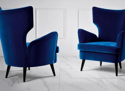 Sessel Lehnstuhl Ohrensessel 1 Sitzer Sitz Stoff Luxus Wohnzimmer Modern Blau